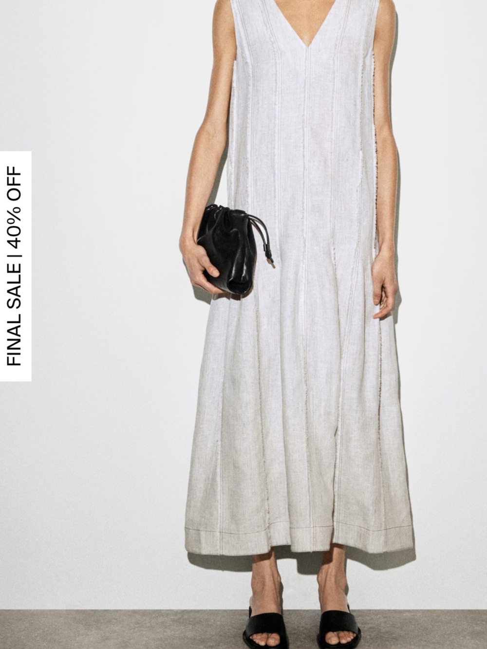 COS Pleated Linem V-Neck Sleeveless Maxi Dress in Light Gray/Natural
